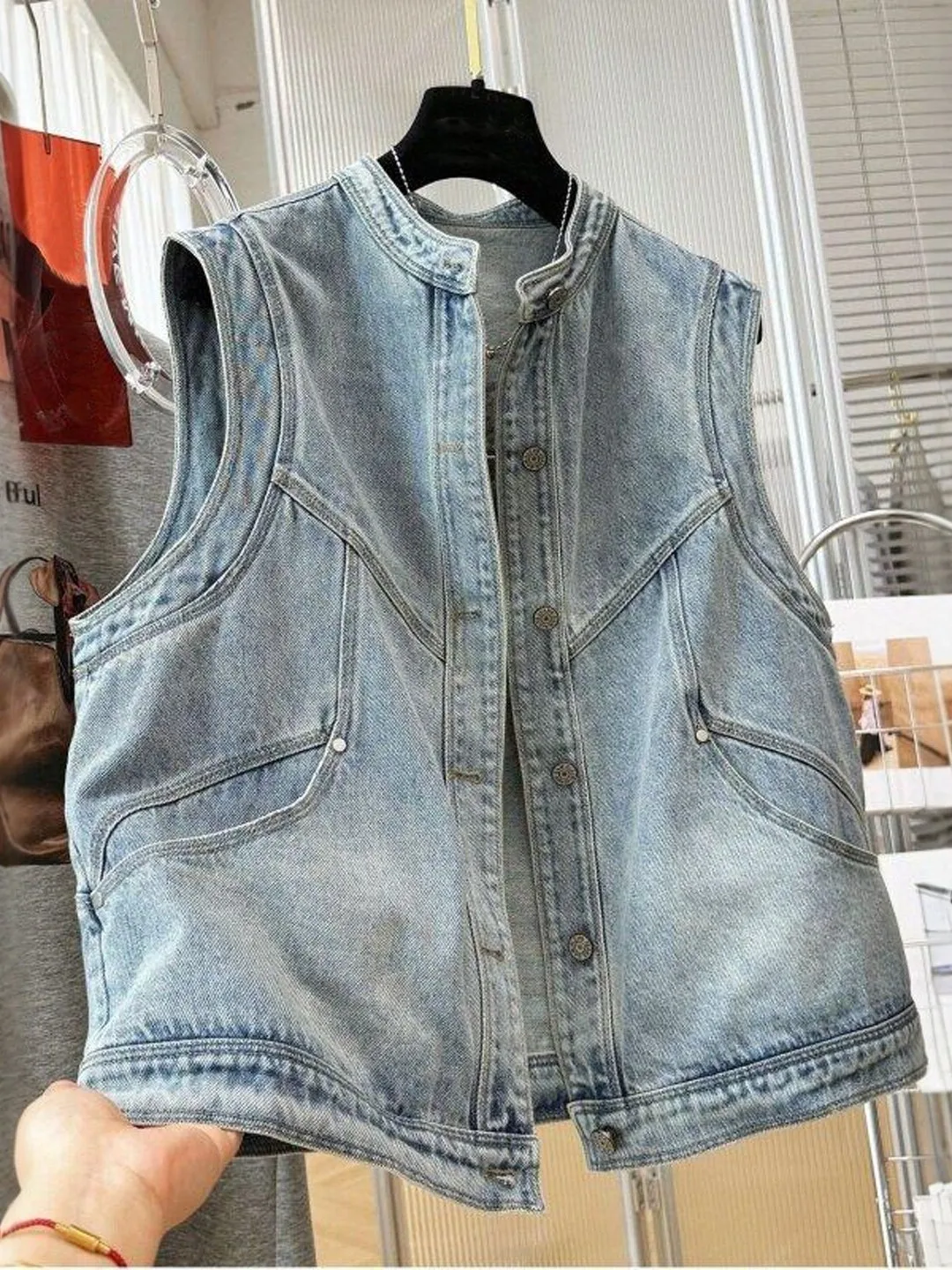 Washed Vintage Korean Style Sleeveless Vest Large Size Fashionable Versatile Denim Jacket Artistic Loose Fit Button Detail