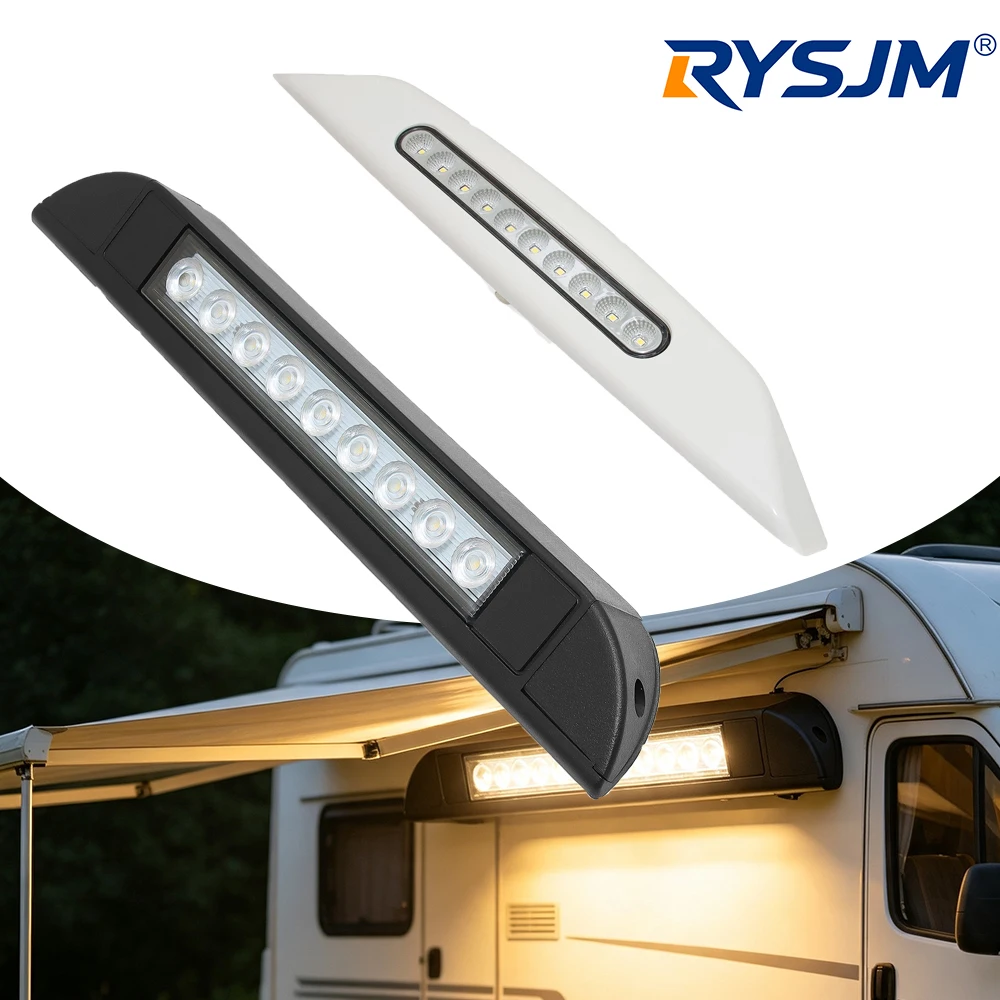 9-10 LED Awning Porch Light 12V RV Waterproof Motorhome Caravan Van Camper Trailer Lamps Light Bar Black & White Exterior Lamp