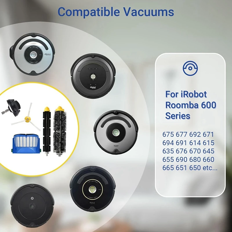 A23T Replacement Parts for iRobot for Roomba 600 Series 692, Roller Brush HEPA Filter Side Brush Wheel