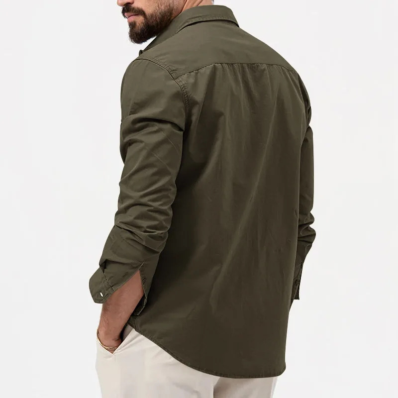 Camisa informal de negocios para hombre, ropa de marca famosa, verde militar, manga larga, novedad de 2020