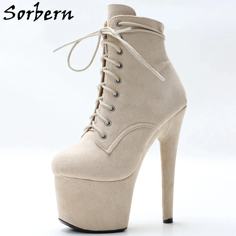 

Sorbern 7Inch High Heel Platform Boots Female Short Booties Pole Dance Stripper Heels Lace-Up Closed Toe Custom Colors