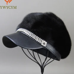 Hot Sale New Winter Women Full Pelt Real Mink Fur Hats Lady Luxury Warm Natural Mink Fur Visors Caps Female Fashion Mink Fur Hat