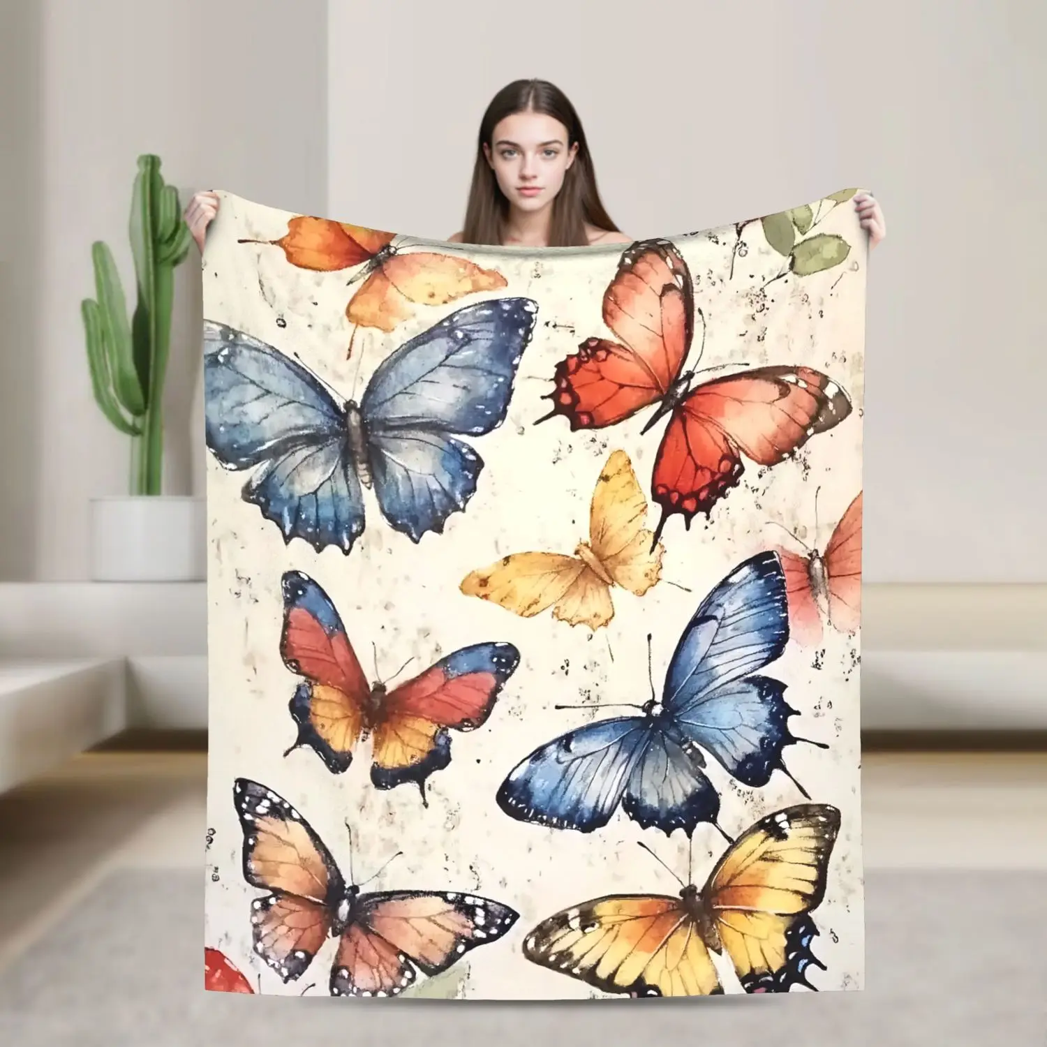 

Vintage Butterfly Floral Blanket - Soft Flannel Machine Washable Throw