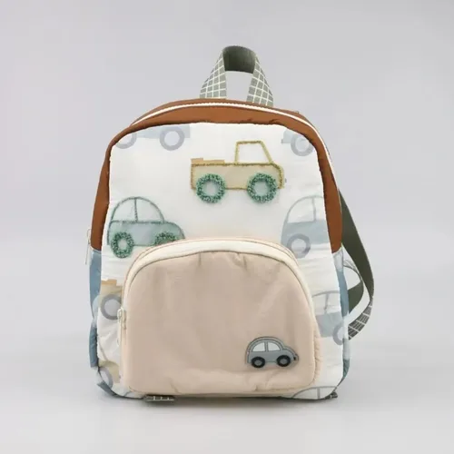 Imagen 2 del producto Mochila infantil personalizada con bordado de coche, bolsa de pañales para niños pequeños con nombre personalizado, bolsa para caminar para niños y niñas, lindo viaje escolar