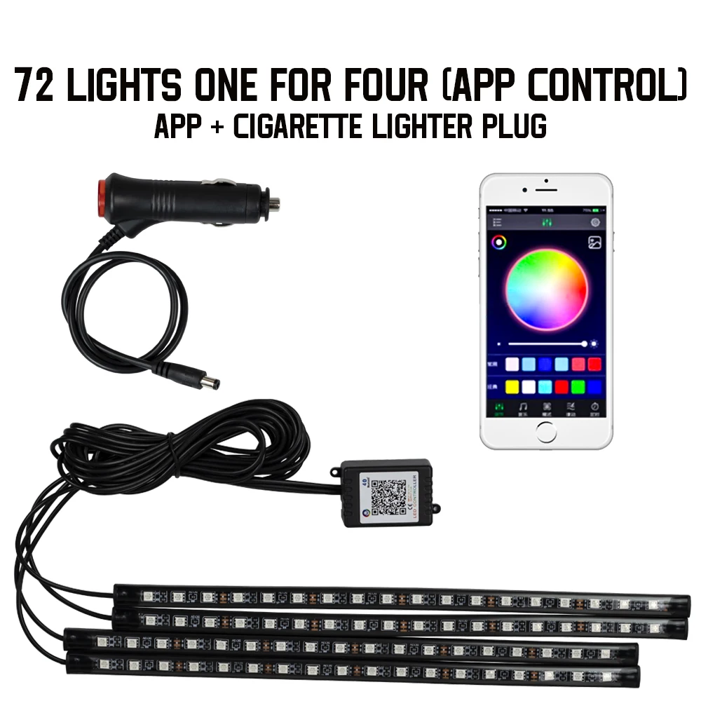 Neon 48 72 LED auto-interieur omgevingsvoetlicht met USB draadloze afstandsbediening muziek app-bediening auto RGB sfeer decoratieve lampen