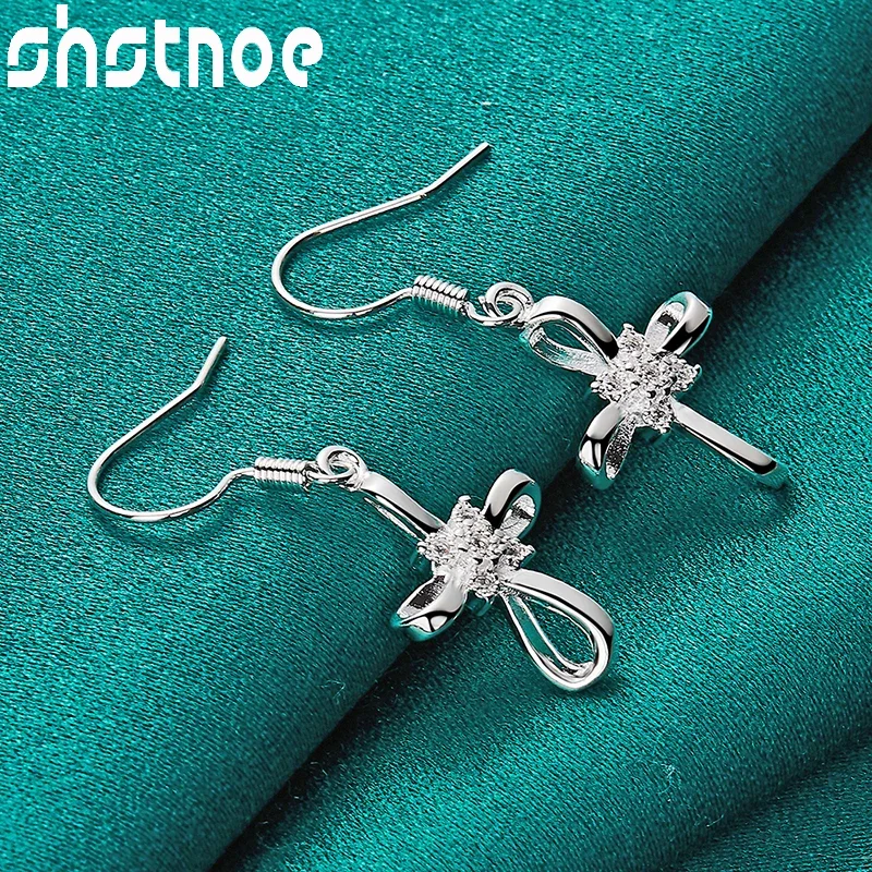 

SHSTONE 925 Sterling Silver AAA Zircon Cross Drop Earrings For Women Fashion Party Engagement Wedding Jewelry Birthday Gift