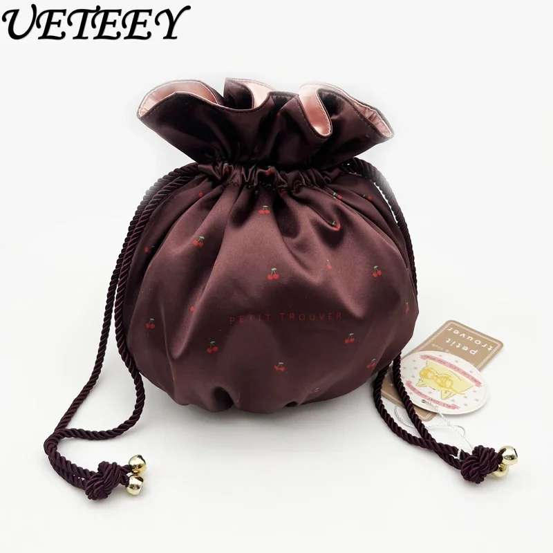 Sweet and Cute Girl Print Round Bottom Storage Bag Going Out Versatile Cosmetic Clutch Bag Small Draw String Bags for Women