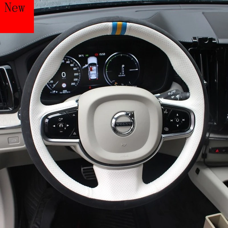 Customized DIY Hand-Stitched Leather Suede Car Steering Wheel Cover for Volvo S90 Xc60 S60L Xc90 S80 V40 Car Accessories