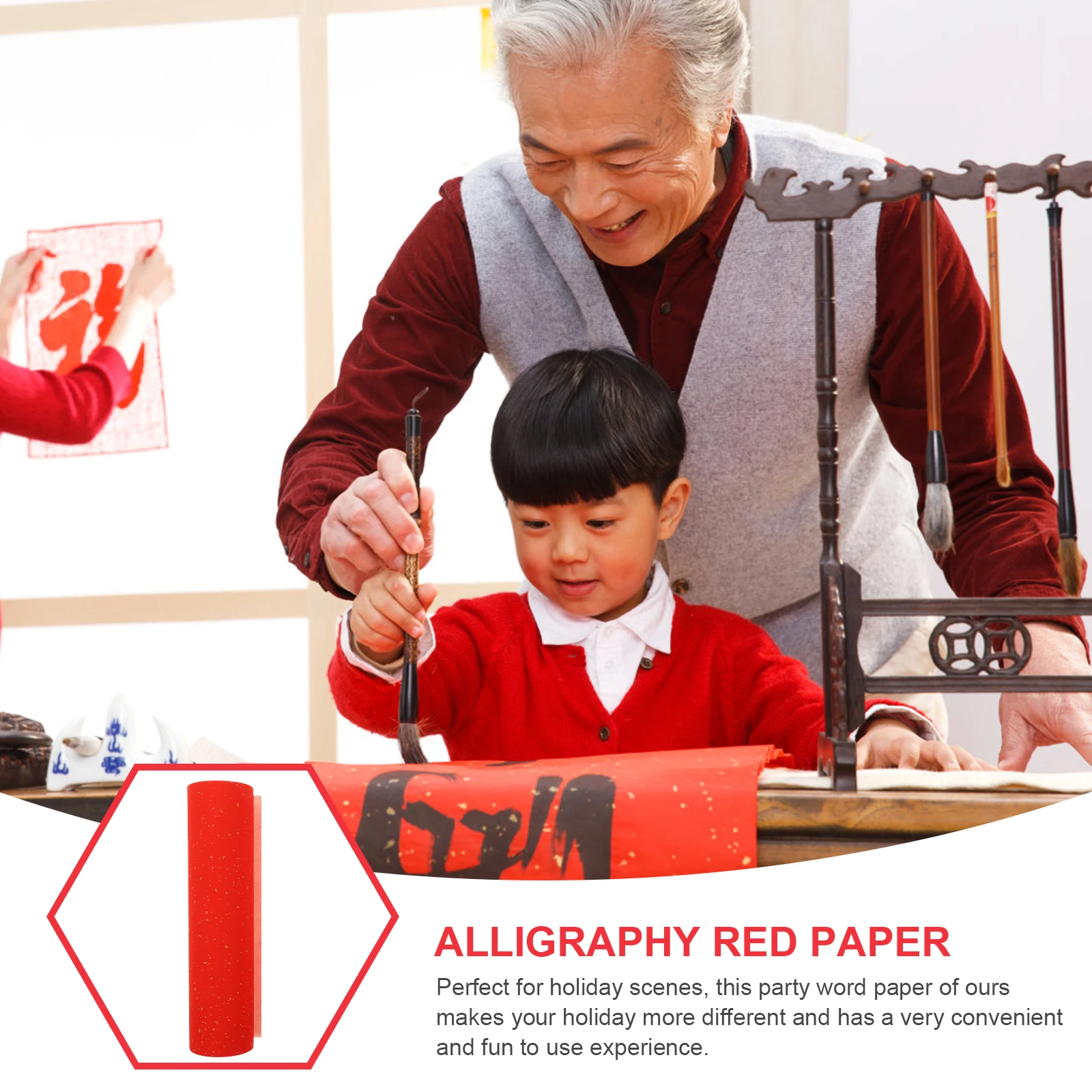 

1 Roll 120 Sheets Calligraphy Red Paper Chinese Blank Writing Paper For Character Decoration New Year Party Craft