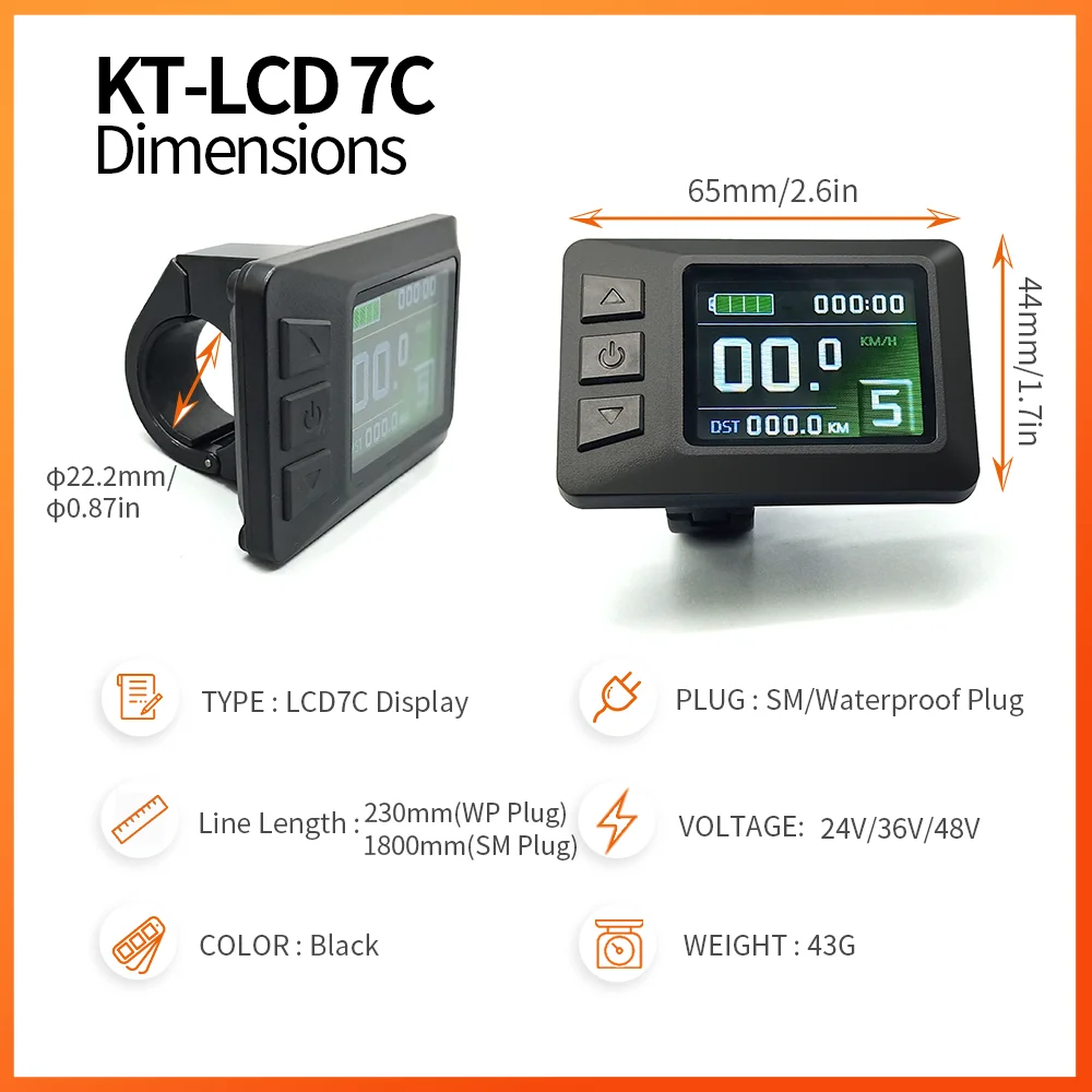 Display E-bike KT-LCD7C TFT 24V/36V/48V pannello di controllo intelligente per bicicletta elettrica per Kit di conversione bici elettrica