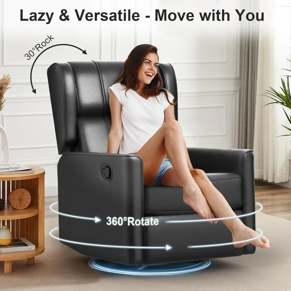 

360° Swivel Recliner Chair – Plush Rocking Glider with Smooth Leather Upholstery