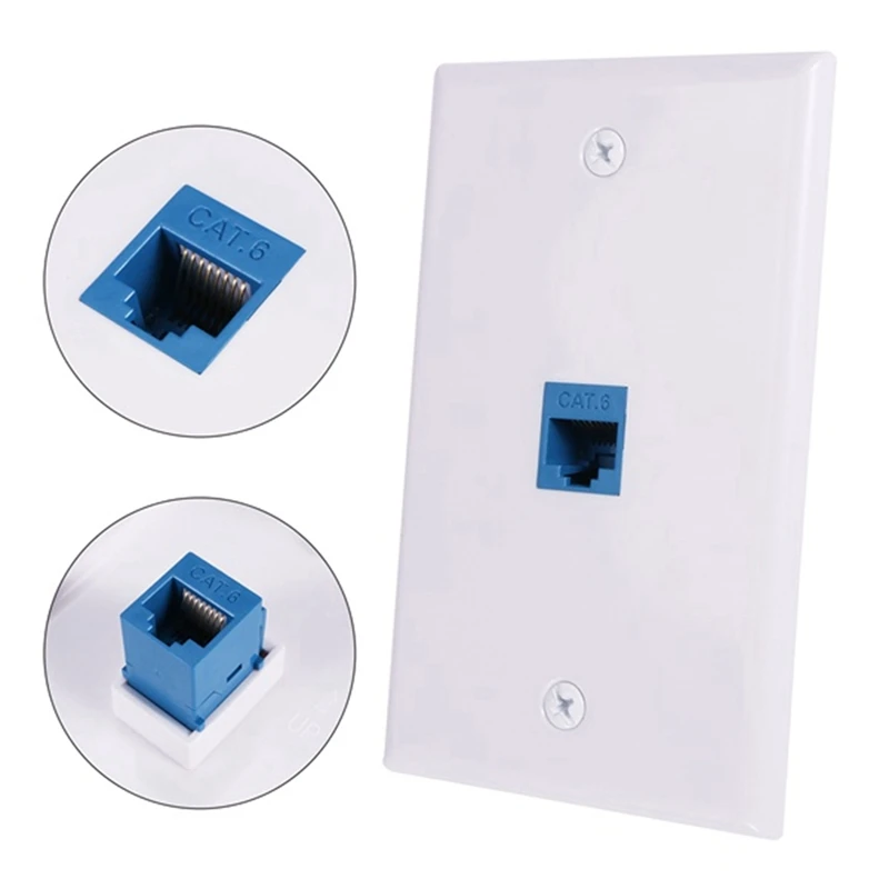 5Pcs Cat6 Ethernet Wall Plate Outlet 1 Port RJ45 Network Female To Female Wall Coupler Jack Plate Easy To Use