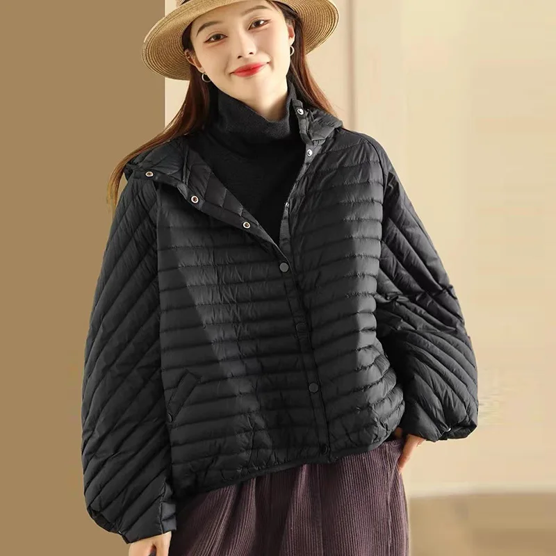 

Lightweight Down Jackets 2024 New Winter Coat Female Quilted Simple Parka Retro Fashion Loose Bread Clothing Warm Coats Down