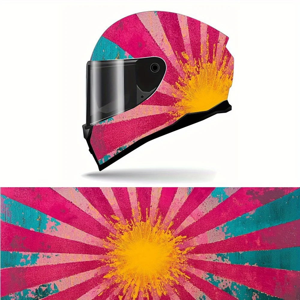 

Radiant Sun Core, Pink-Blue Petal Rays，Helmet Vinyl Wrap, Waterproof Removable Decals for Motorcycle Bike Helmets, Anti-Scratch