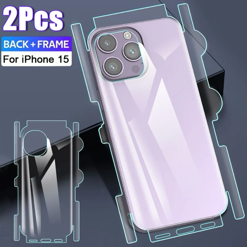 Protector de pantalla de película trasera transparente para IPhone 15 Plus 15 Pro Max, cubierta completa, Protección corporal, borde Protector