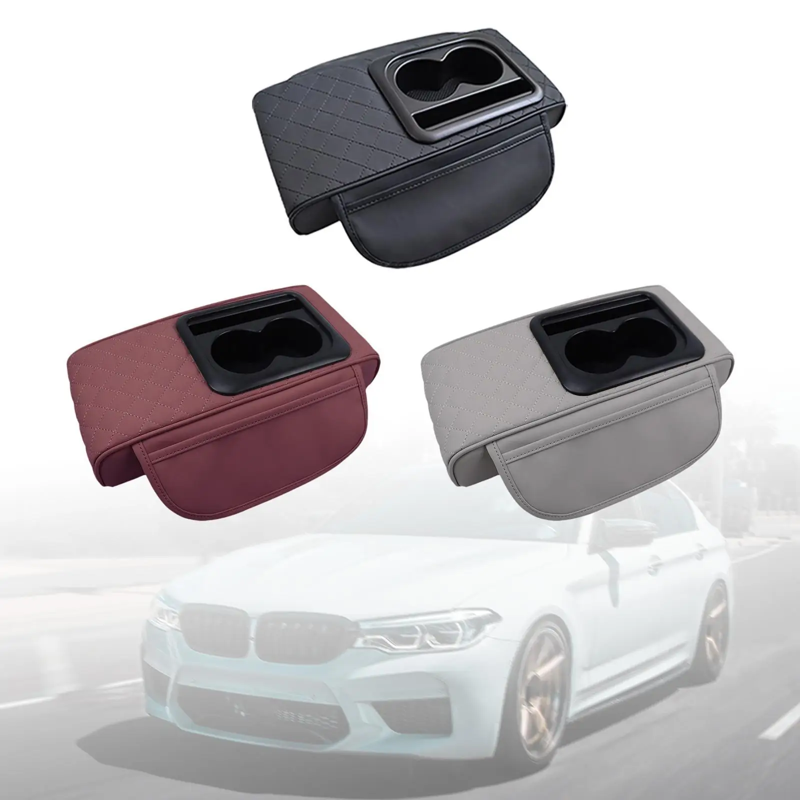 Car Armrest Cushion with 2 Storage Cup Holder Center Console Cover Car Armrest Box Cover for Vehicles Auto Trucks Suvs