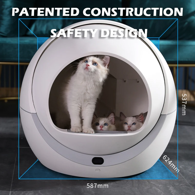 PETREE Automatic Cat Litter Box Carbon Deodorant Closed Training Toilet Seat Tray Safety Design Sand Box for Self-cleaning Cats