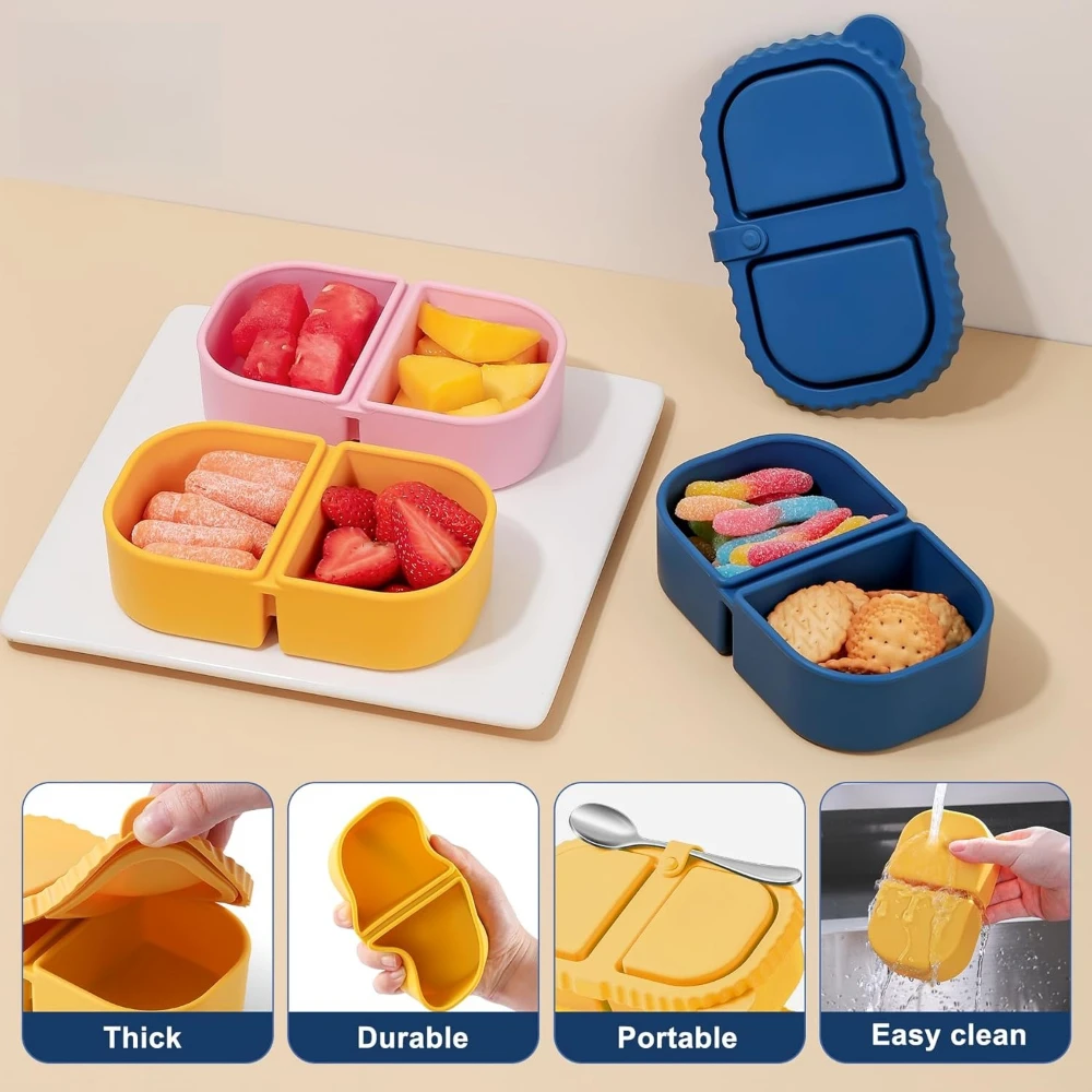 

Silicone Reusable Snack Containers with Lids 304 Leakproof Snackle Box Kids Adults for Gym Snacks School Office Travel Picnic