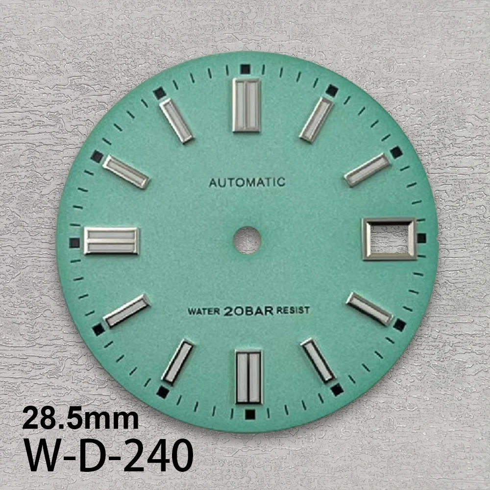Esfera mate con logotipo S de 28,5mm compatible con movimiento japonés NH35/NH36/4R/7S, accesorios de modificación de reloj luminosos verdes de alta calidad 3/3,8