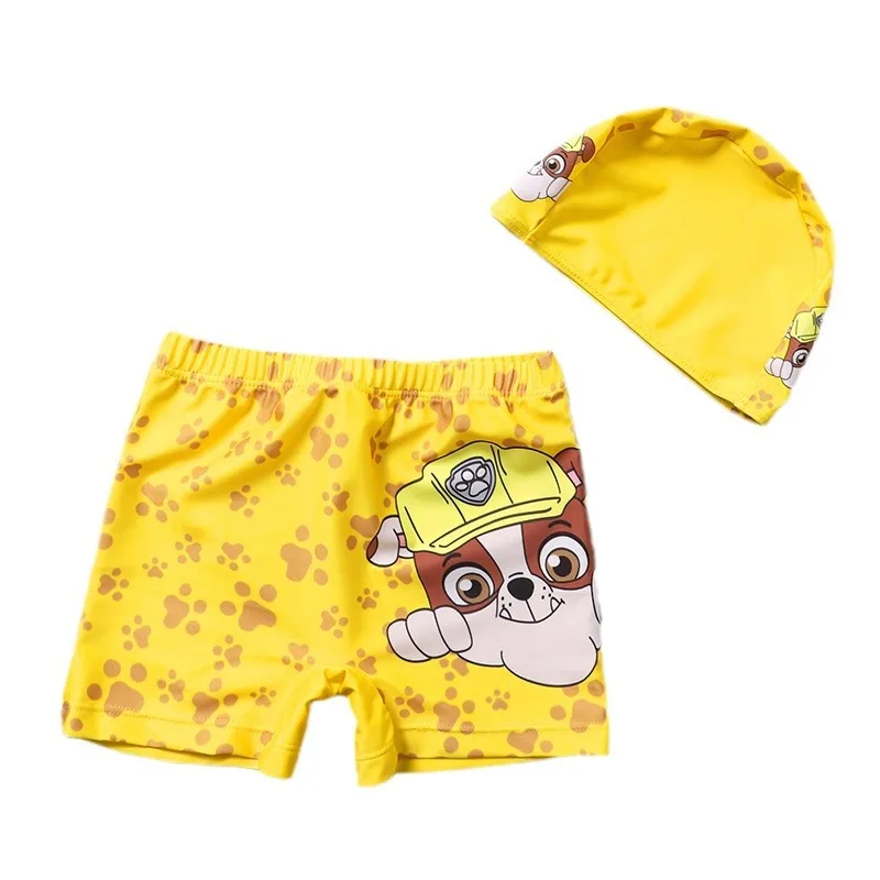 2024 New Children Swimwear Boys Swim Trunks With Swimming Cap Cartoon Print Boys Beach Shorts Paw Patrol Swimsuit Baby Clothing