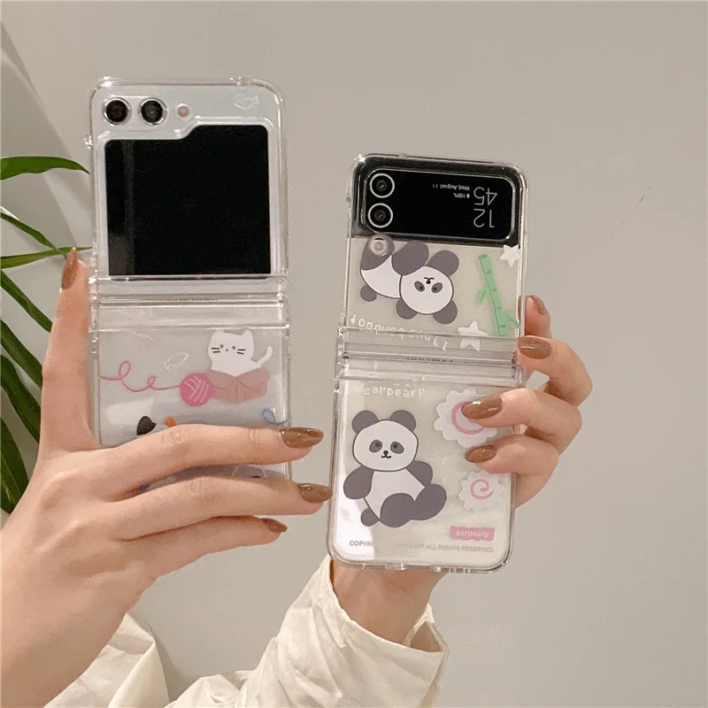 Cute Painting Cat Dog Panda Phone Case for Samsung Galaxy ZFlip3 ZFlip4 ZFlip5 ZFlip6 Hard PC Back Cover for Z Flip 6 Case Shell