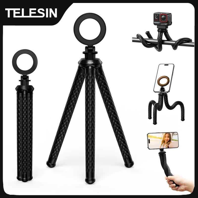 TELESIN Octopus Magnetic Quick Release Tripod Phone Holder Mini Tripod for iPhone 15 14 13 12 Pro Promax HUAWEI SAMSUNG XIAOMI