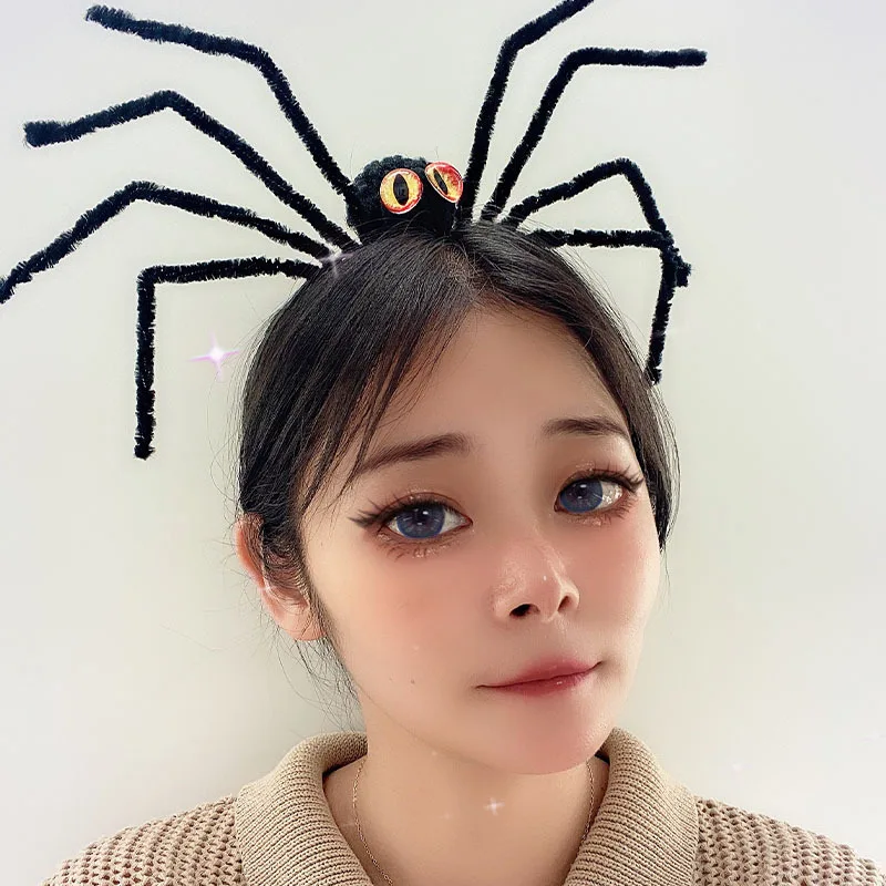 Halloween Spider Headband Plush Polyester Unique Funny Creepy Costume Party Performance Decor for Adults Kids