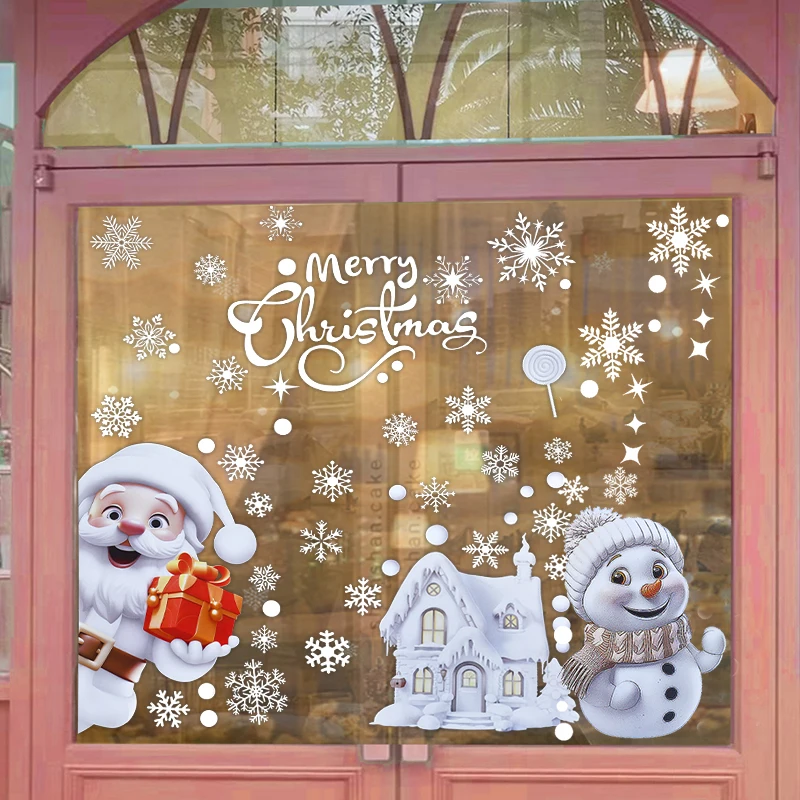 9 أوراق عيد الميلاد ملصقات نافذة سانتا كلوز شجرة عيد الميلاد ندفة الثلج الزجاج ملصق مائي عيد الميلاد الديكور للمنزل السنة الجديدة نافيداد #2
