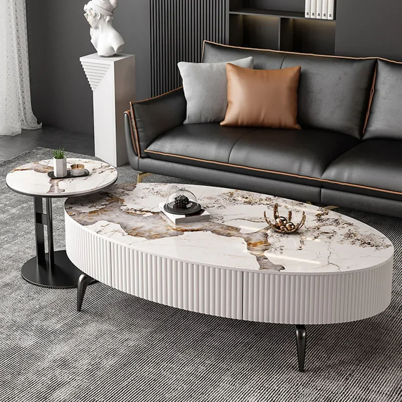 Minimalist Oval Luxury Coffee Table Nordic Storage Clear Small Mobile Coffee Table White Design Mesas De Centro Para Sala Home