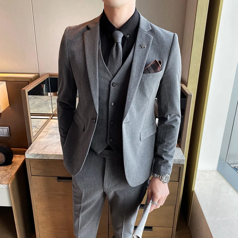 (Blazer+Pants+Vest) Luxury Men Suit 3 Piece Set Fashion Boutique Lattice Groom Wedding Dress Men's Tuxedo Suit/ men suits