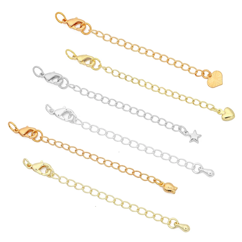 1Pc 75mm Gold Silver Brass Extention Tail Chain with Lobster Clasp Connectors for Bracelet Necklace DIY Jewelry Making Findings