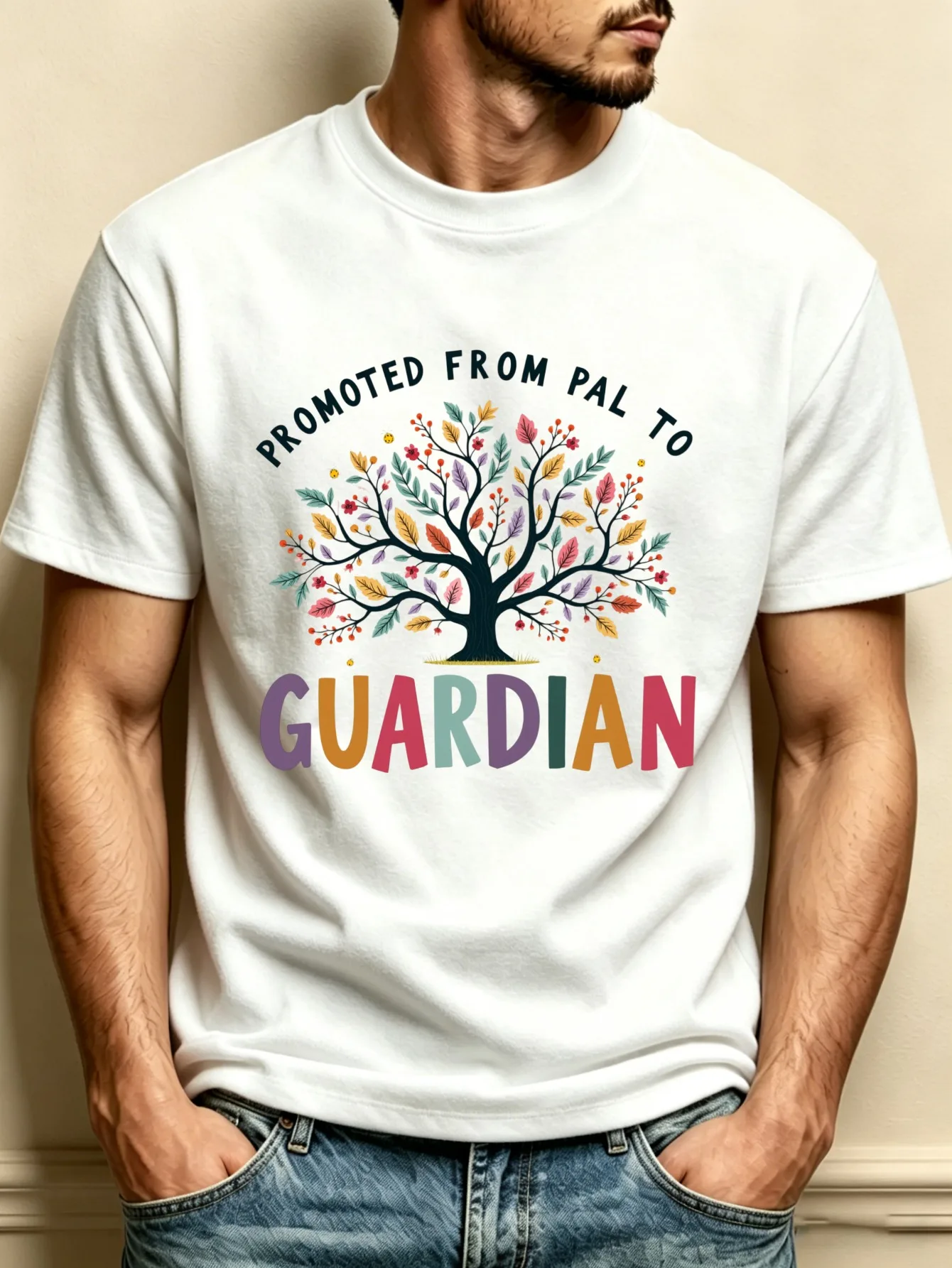 Colorful Tree-Shaped Print with the Text 