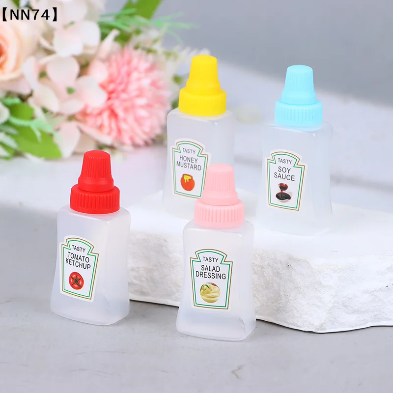 【NN74】4Pcs/Set Mini Seasoning Sauce Bottle Portable Tomato Ketchup Bottle Salad Dressing Container Pot For Bento Lunch Box[J]
