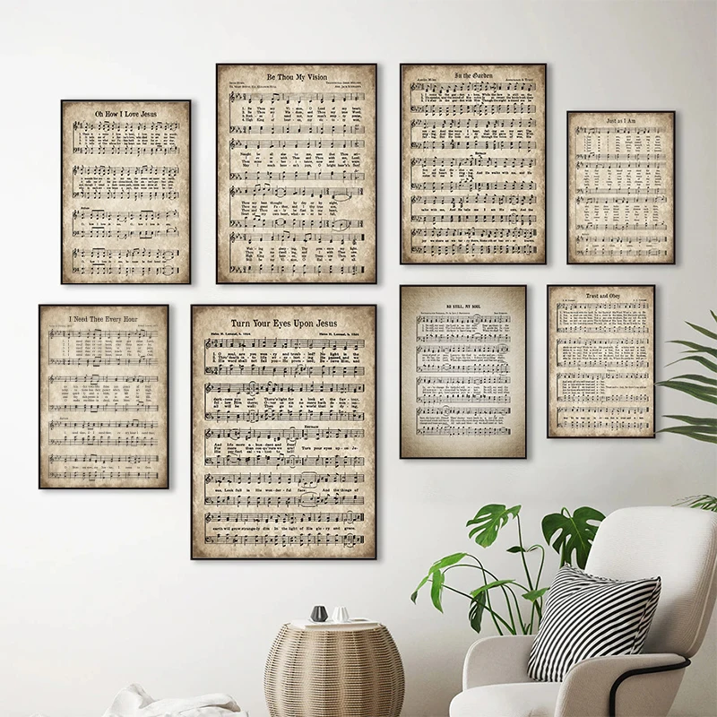 I Surrender Vintage Sheet Music Poster Canvas Art Print Antique Hymn Bible Verse Quote Painting Picture Christian Art Decoration