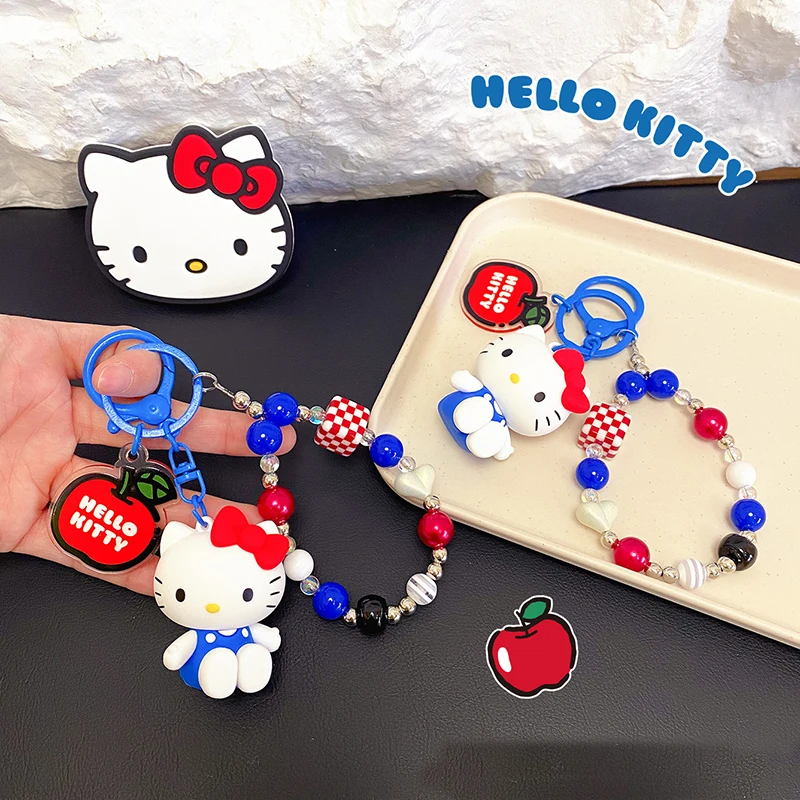 Sanrio Hello Kitty Beaded Keychain Cute Cartoon Charm for Keys Bags Purse Backpack 3D Acrylic Pendant Gift for Girls Accessories
