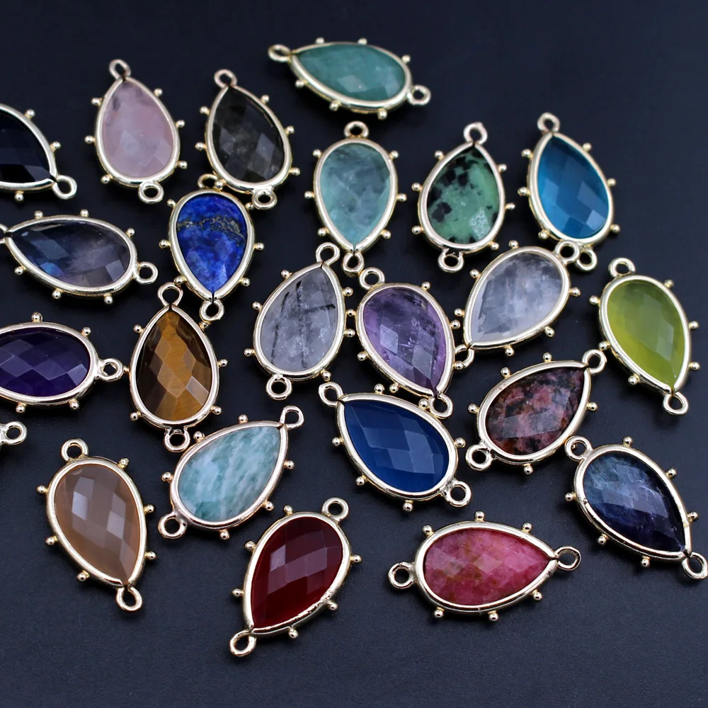 

10pcs Faceted Natural Stone Pendant Charms Teardrop Labradorite Amazonite Pendants Double Loops Linkers Connectors