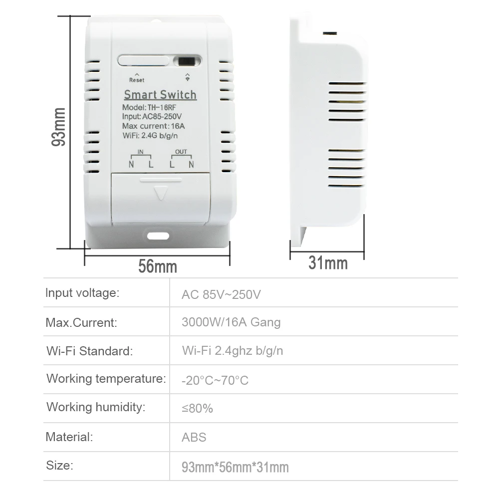 Smart Switch 16A monitoraggio della temperatura e dell\'umidità interruttore WiFi controllo Wireless compatibile con l\'app eWeLink Alexa Google Home