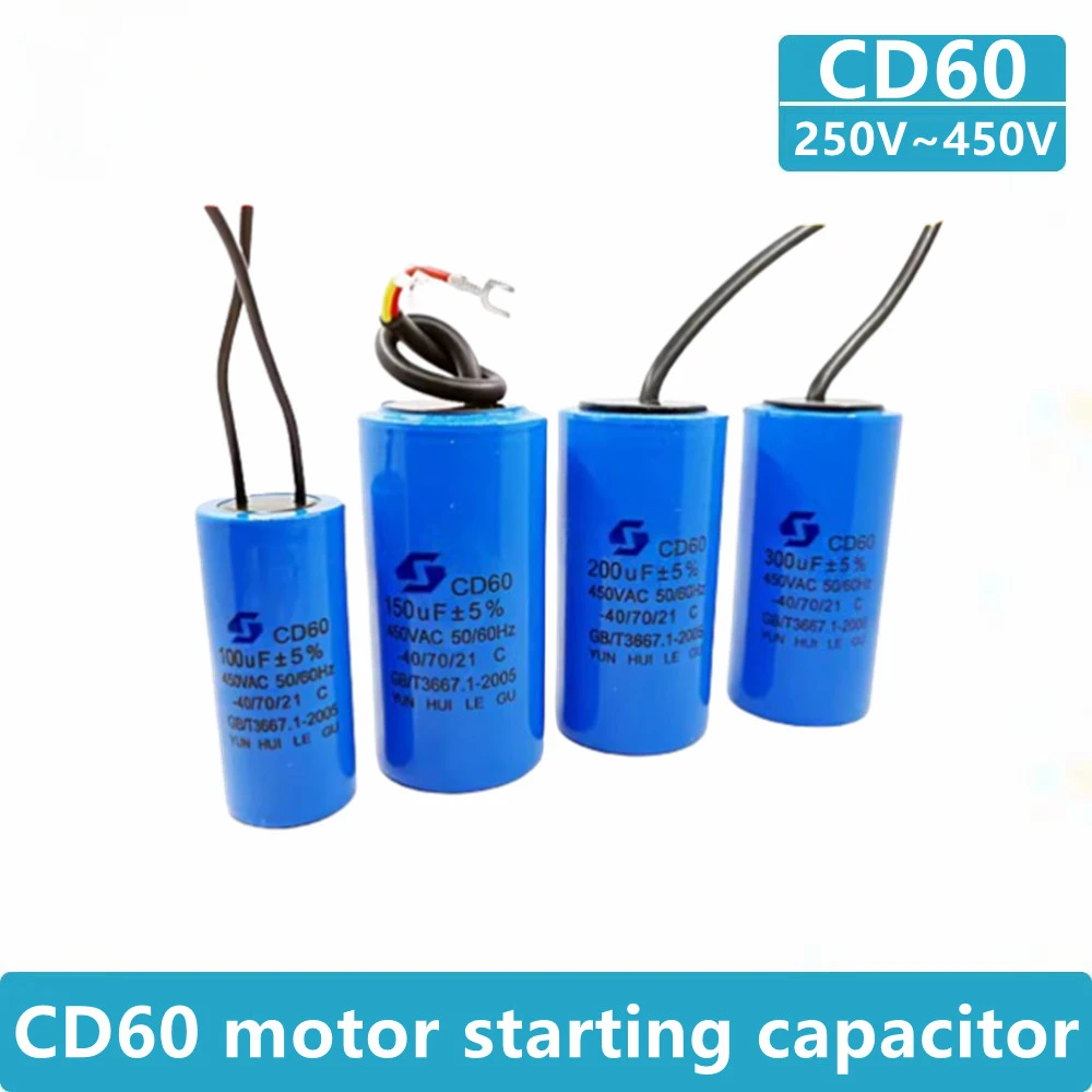 2PCS CD60 Motor Run Capacitors 250V 450V 50UF 75UF 100UF 150UF 200UF 250UF 300UF 350UF 400UF 450UF 500UF Start Water Pump Washer