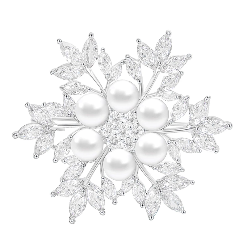 YYSuniee Imitation Pearl Snowflower Brooches for Women Winter Festivel Brooch Fashion Prom Jewelry Accessories Christmas Gift