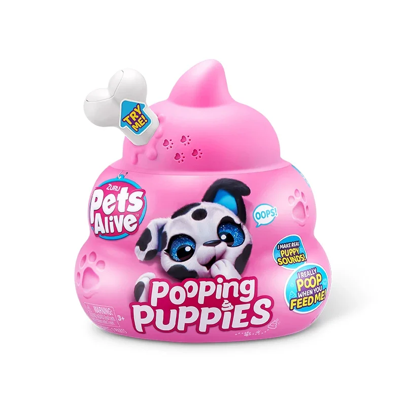 Zuru Pets Alive Pooping Puppies Interactief Pluche Hondenspeelgoed, Voedingssimulatie Geluidspuppy Pop, Verzamelbaar Hobby Decor Cadeau