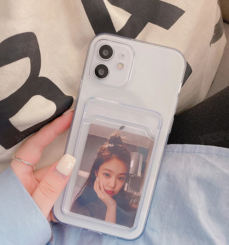 Transparent Silicone Card Pocket Wallet Case For iPhone 17 Air 16 15 14 13 12 mini 11 Pro X XS Max XR 8 Plus SE Soft Phone Cover