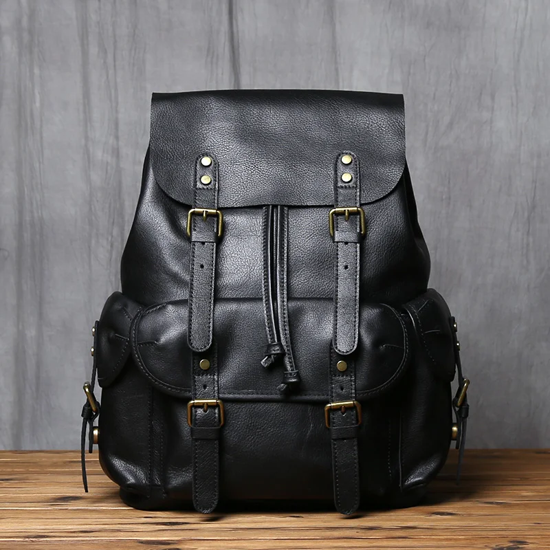 NZPJ Herren-Rucksack aus echtem Leder, lässige Herrentasche, natürliches Rindsleder, Büchertasche, Laptop-Computertasche, Rucksack mit großer Kapazität – Detail 6