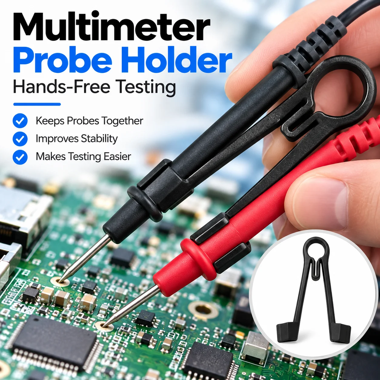 Multimeter Probe Holder Test Lead Clamping Tool for Electrical Testing Circuit Board Repair One Hand Measuring Accessory Black