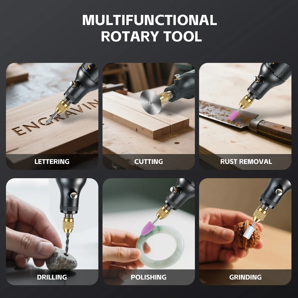 Tungfull Mini Cordless Rotary Tool 5-Speed Electric Drill Power Rotary Tools for Engraving, Sanding, Polishing, Carving, Cutting