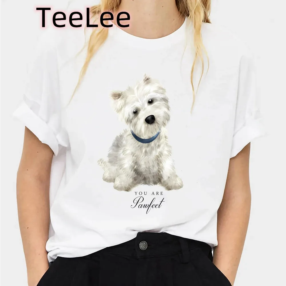 Aesthetic Funny Westie Highland Print Female T-shirt 90s Harajuku Kawaii Dog Tshirt Summer Fashion Women's Top T Shirt