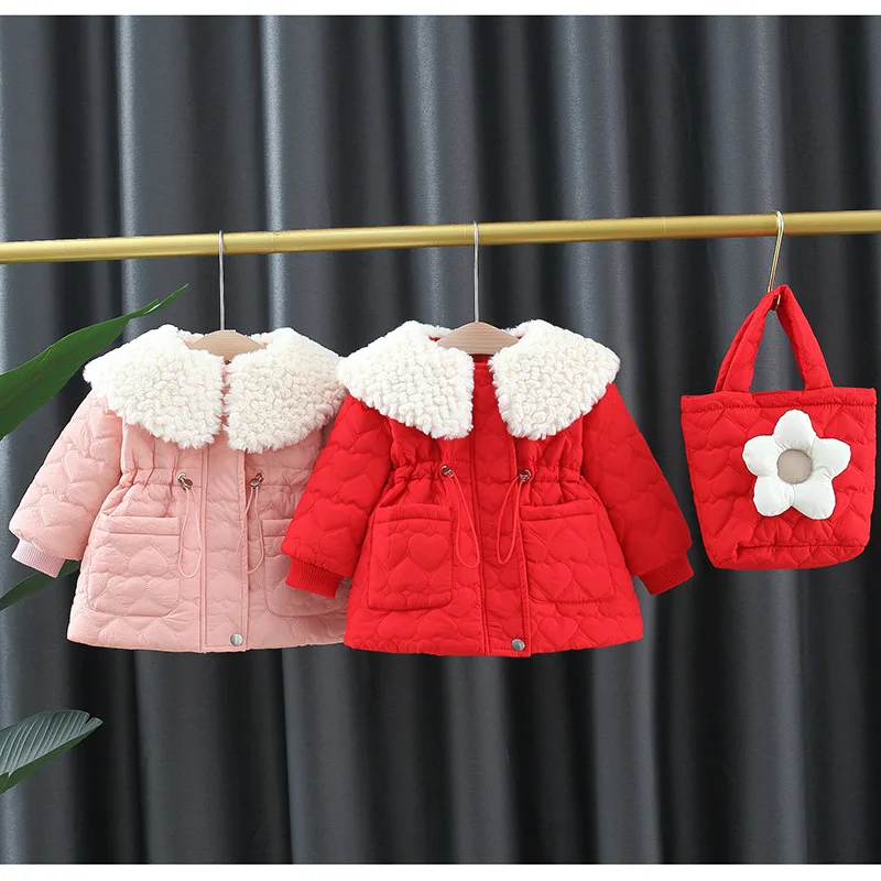 

Winter baby clothes for new born girls babies outfits wool warm cotton padded jacket for girls baby 1st birthday outerwear coats