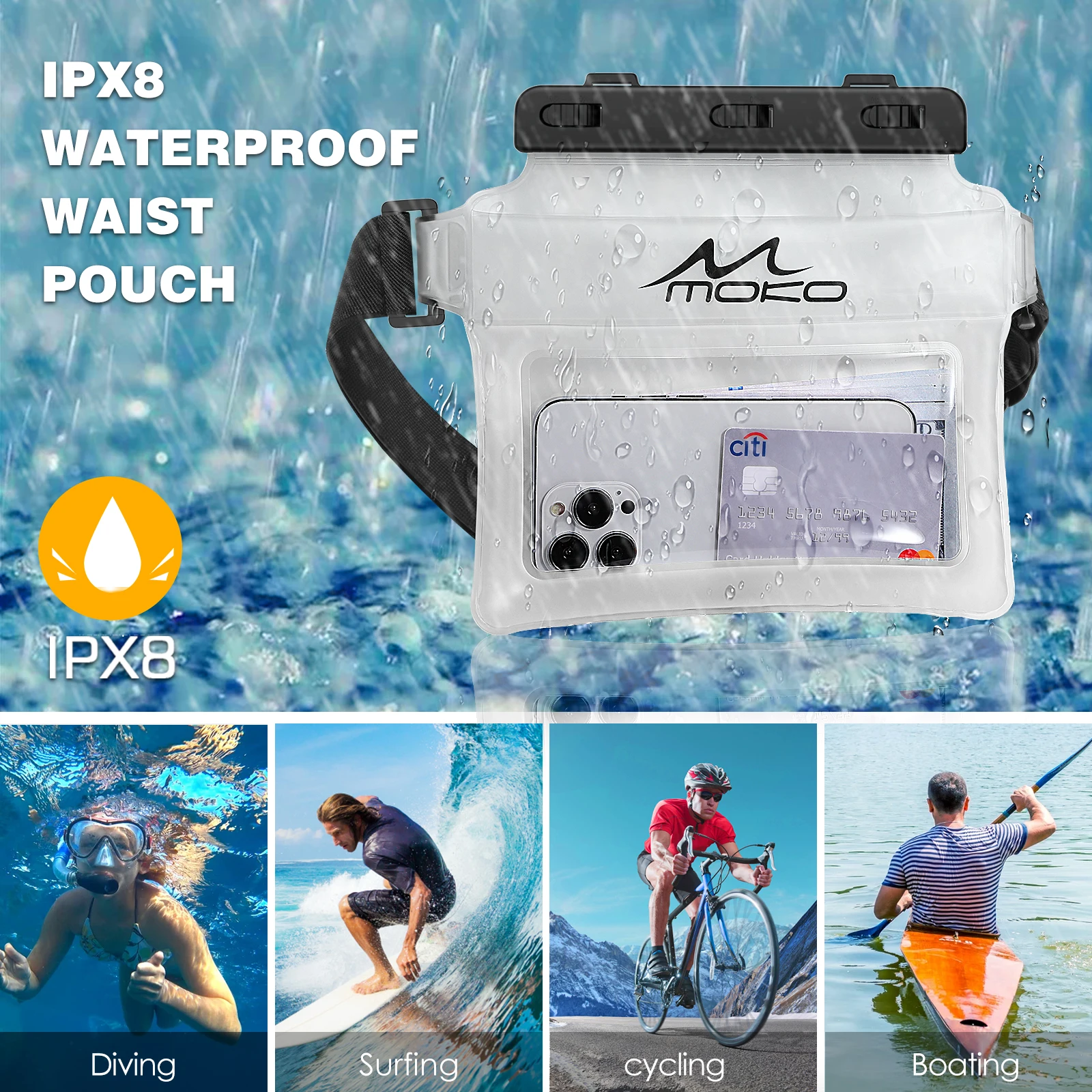 MOKO Waterproof Swimming Bag Ski Drift Diving Shoulder Waist Pack Bag Underwater Phone Bags Case Cover For Beach Boat Sports