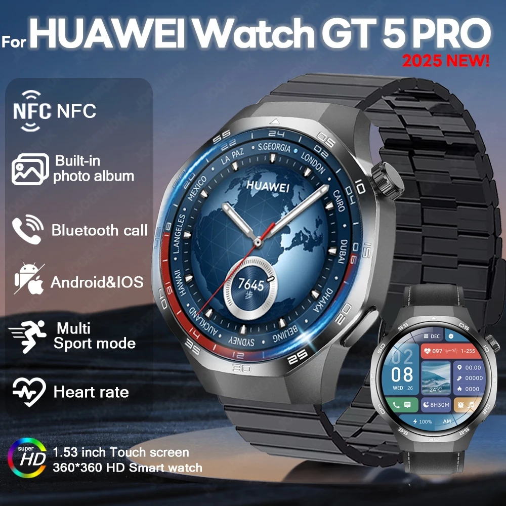 

2025 New GT5 PRO Smart Watch Men Watch5 Pro Compass GPS Motion Track NFC Bluetooth Call IP68 Waterproof AMOLED HD Smartwatch