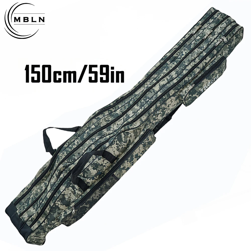 MBLN 59in Waterproof Fishing Rod Bag – 3-Layer Polyester Tackle Case with 2 Side Pockets, Foldable & Portable for Easy Storage view 6