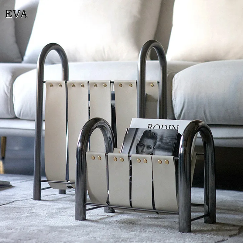 Modern Luxury Metal Leather Magazine Rack Bookshelf Home Decoration Ornaments Bookshelf Model Division Housewarming Gift